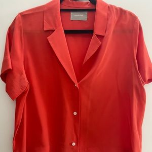 Everlane bright red/orange silk button up shirt